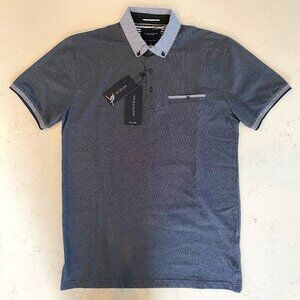 Denim & Flower Ricky Singh Easy Care 3 Button SS Poly Polo Shirt Blue Sz M NWT